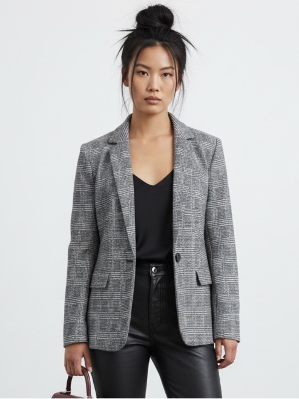 *Ann Taylor LOFT Grey Houndstooth Blazer Sz 8